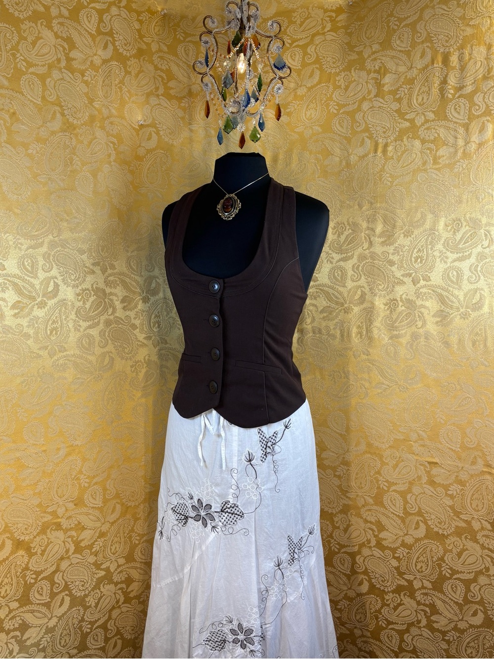✨Vintage Y2K Boho Chocolate Brown Button Down Scoop Vest✨